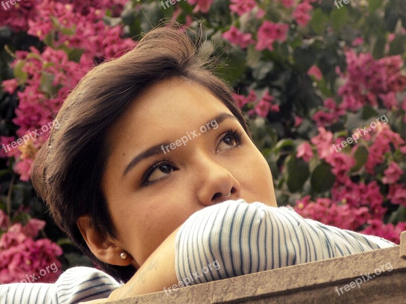 Girl Look Portrait Flowers Face