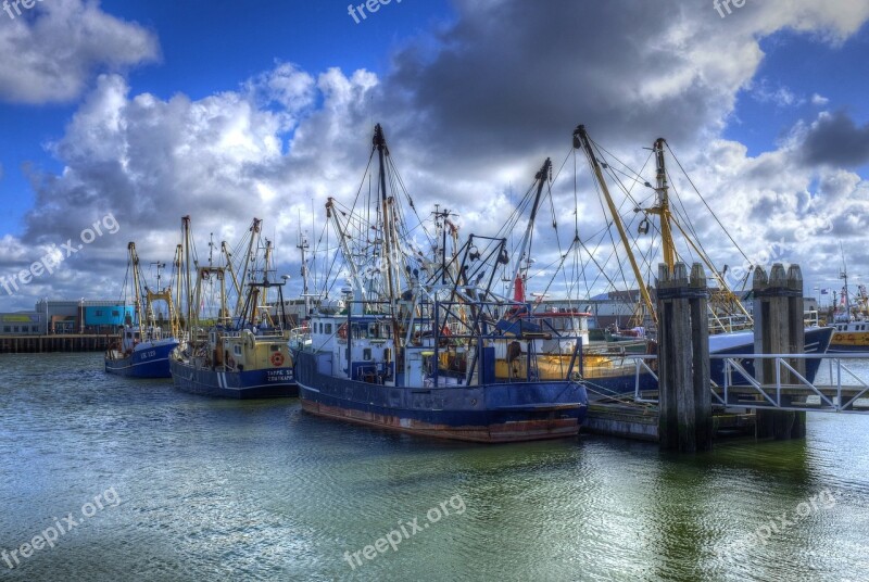 Lauwersoog Port Fisheries Fishing Boats Water