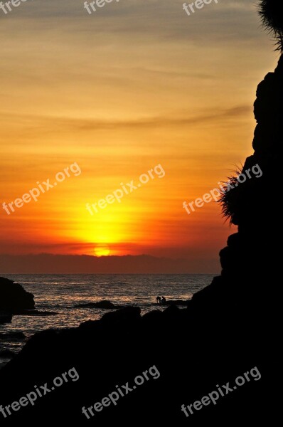 Sunset The Sun The Sea Rock Scenery