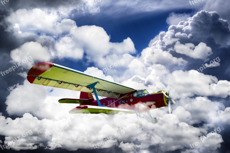 Aircraft Flying Sky Clouds Antonov