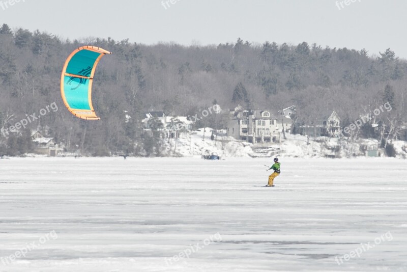 Wind Surfing Lake Winter Kite Sky