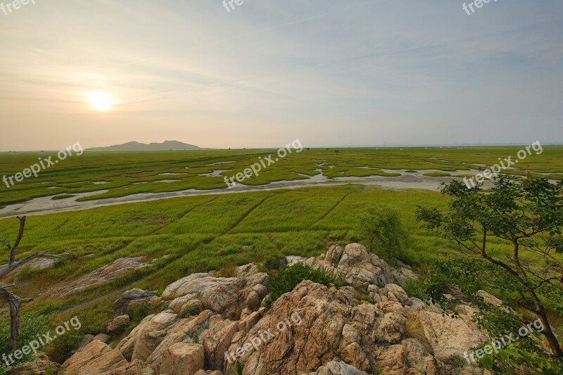 Can Island Sunset Songshan City Blue Meadow By Sunset