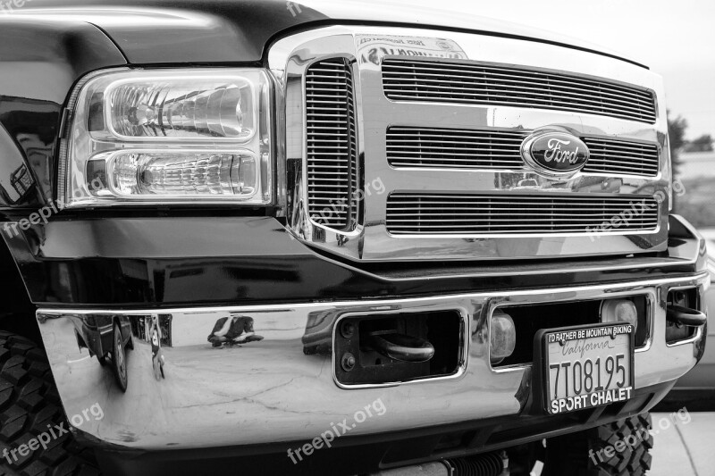 Ford Truck Grill Black And White Photography Transportation