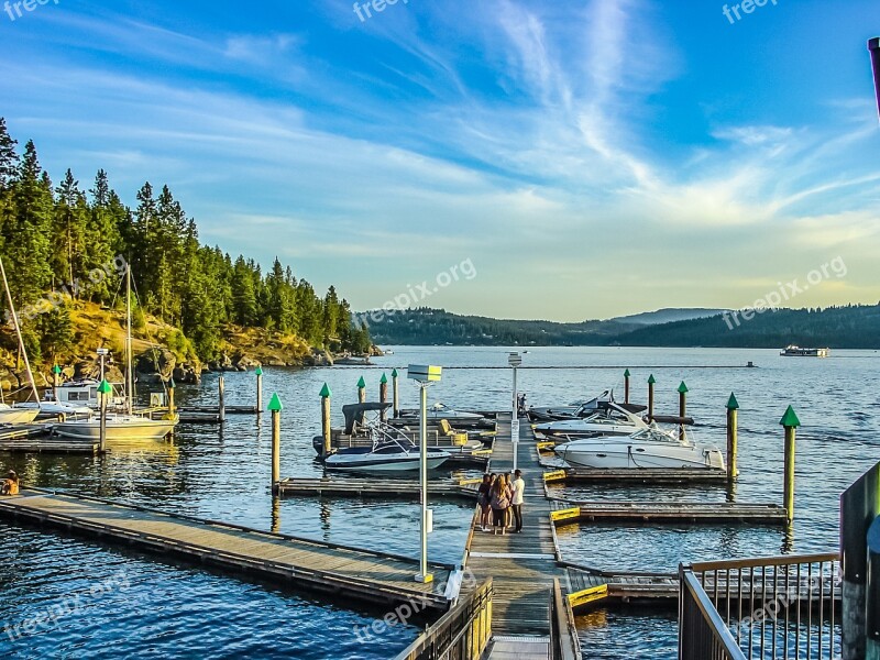 Boats Dock Lake Mountains Hill