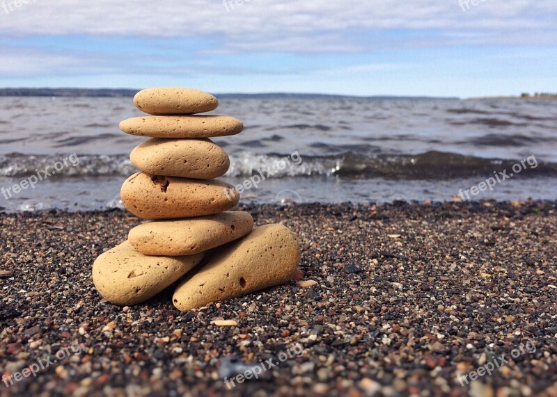 Rocks Stacked Balance Shore Beach