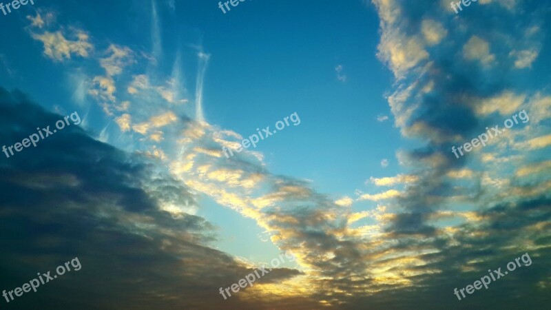 Sunset Blue Sky Sky A Multicolored Cloud Burning Clouds