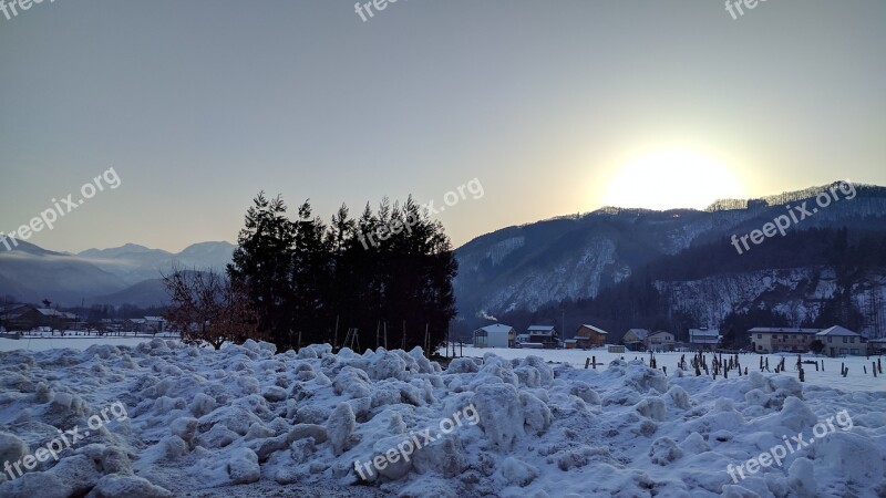 Snow Morning Mountain Wood Sunrise