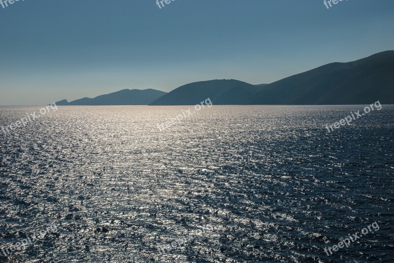 Sea Dawn Ripple Mountains Greece