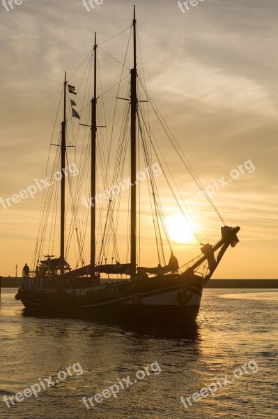 Sunset Sailboat Yellow Orange Sea