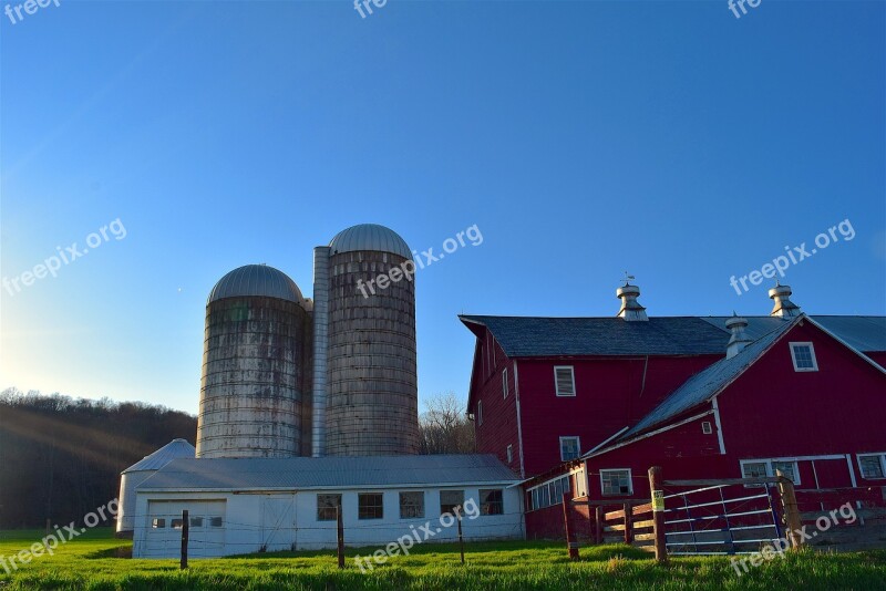 Barn Silo Sunset Shadow Light