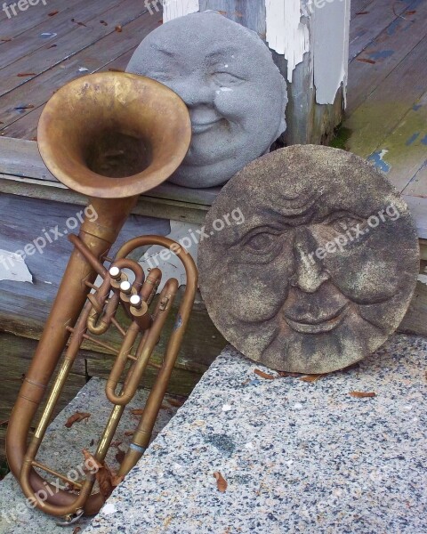 Sculpture Faces Old Stone Ancient