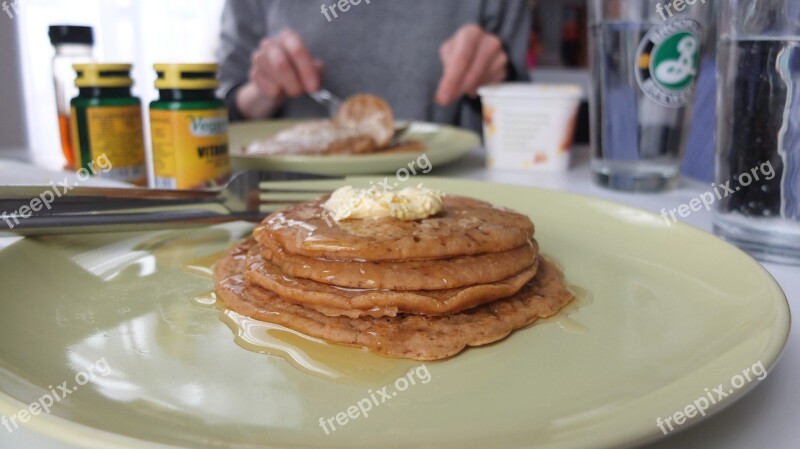 Pancakes Breakfast Food Morning Eating