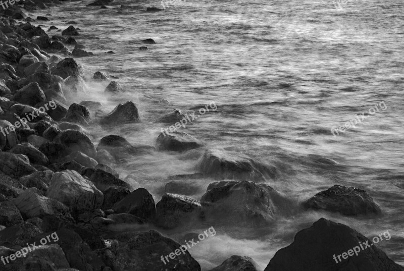 Long Exposure Stones Wave Sea Sea ​​stones