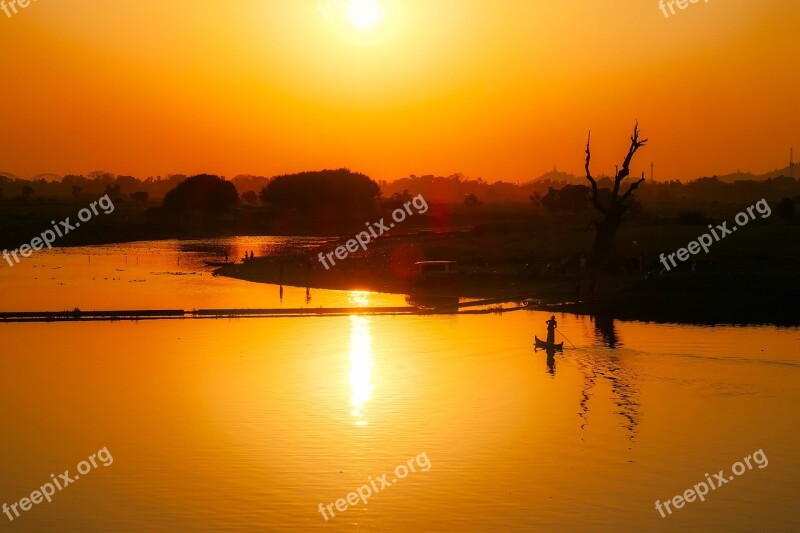 Burma Landscape River Lake Water