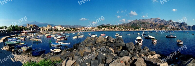 Italy Sicily Taormina Sea Boats