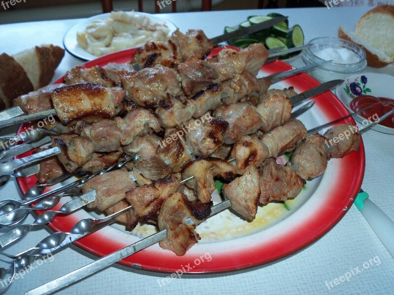 Shish Kebab Meat Skewers Fried Meat Onion