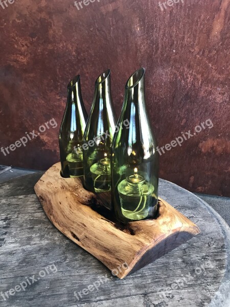 Centerpiece Mesquite Wood Plank Wood Wine Bottle Candle Holder