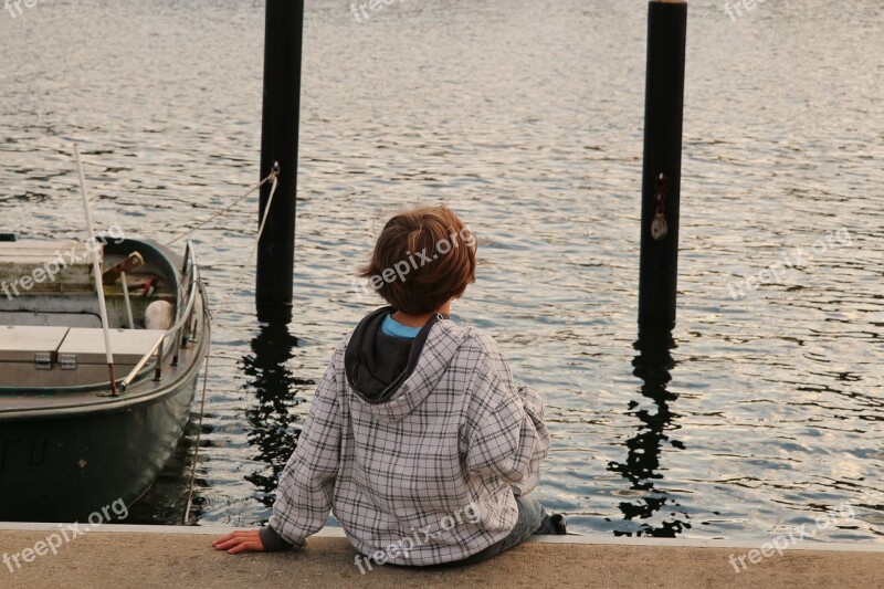 Child Sea Lonely Evening Summer