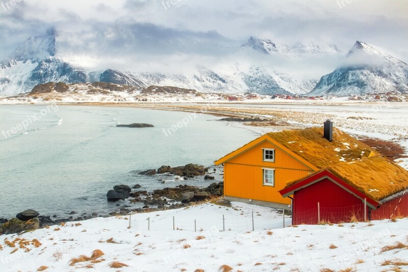 Lofoten Norway Mountains Winter Snow