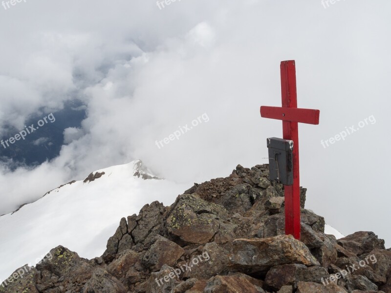 Summit Cross Stubai Alps Glacier Agglspitze Snow