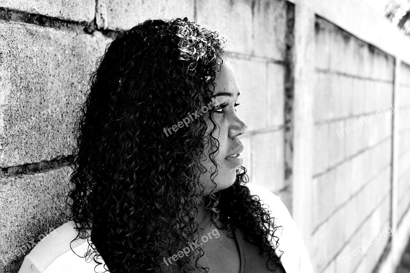 Woman Black White Curls Chubby