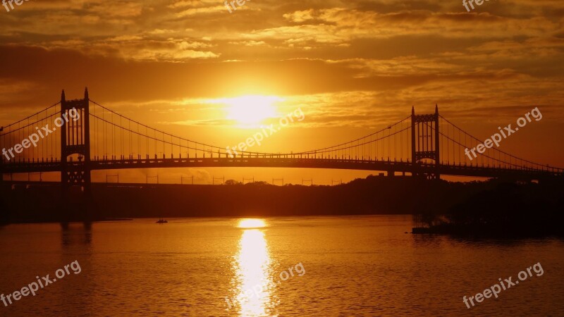 Sunset New York The Brooklyn Bridge Evening Free Photos