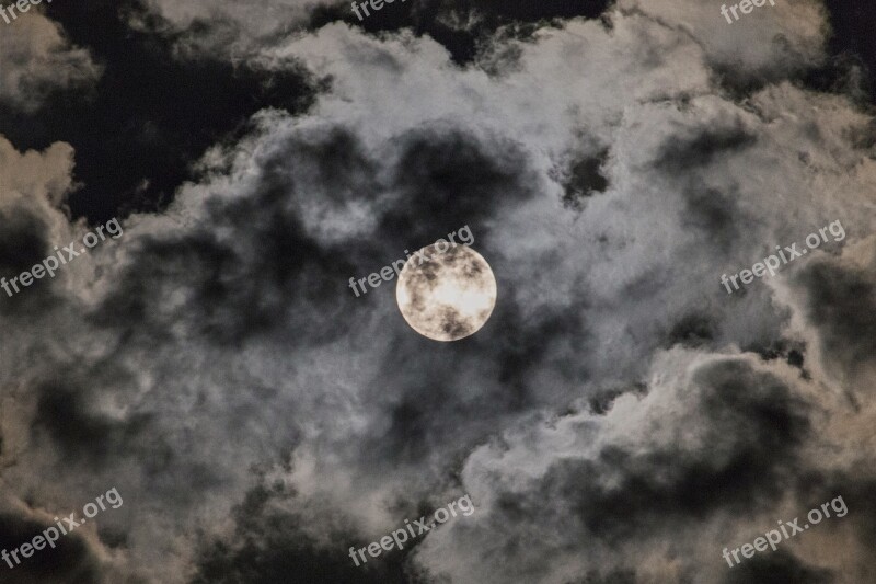 Month Night Clouds The Sky Luna