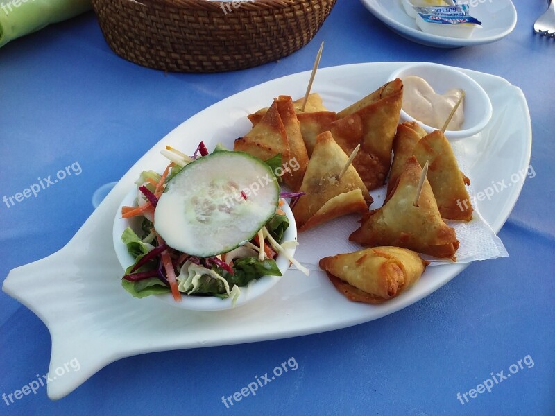 Food Aperitif Fish Plate Samosa