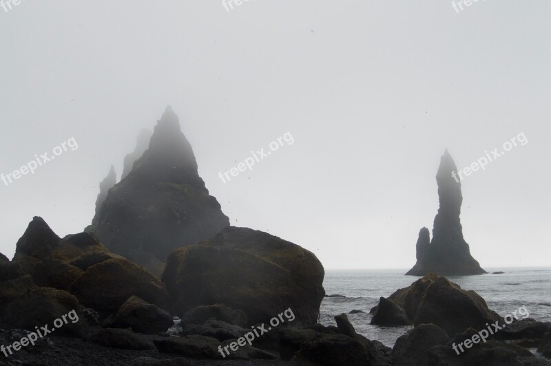 Rock Formations Beach Fog Ocean Rock