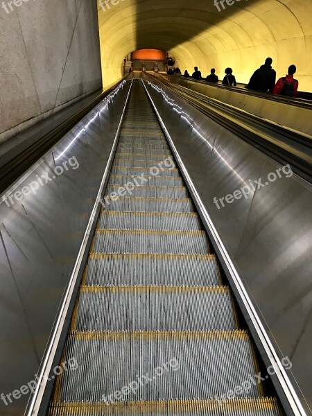 Escalator Subway Commuters Silhouette Metro