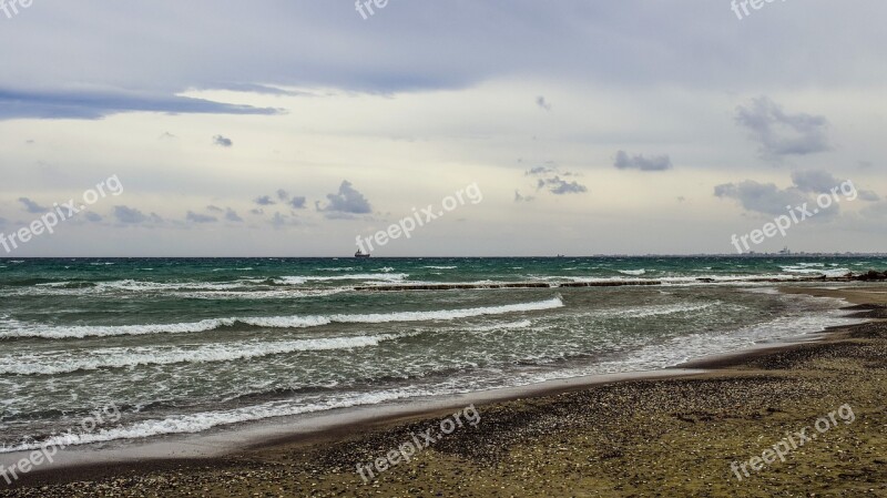 Beach Sea Waves Cloudy Windy