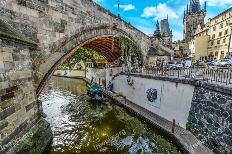 Prague Bridge Tourist Sky Czech