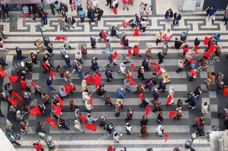 Human Onslaught Red Flags Demonstration Communists