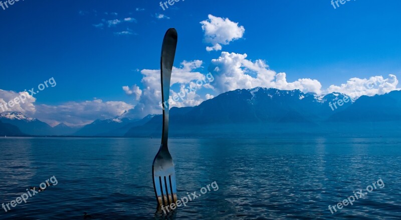 Landscape Mountain Lake Sculpture Fork