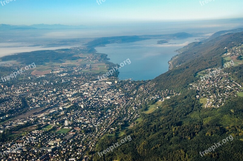 City Lake Aerial View Landscape Sky