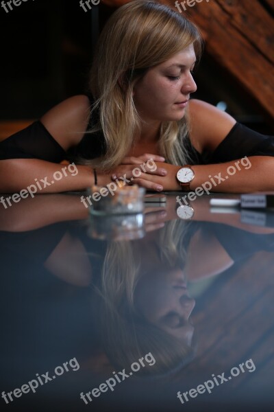 Young Woman Blond Reflection Mirror