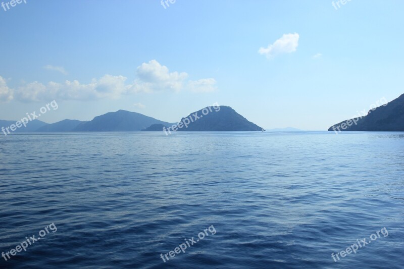 Sea Mountains Greece Sky Clouds