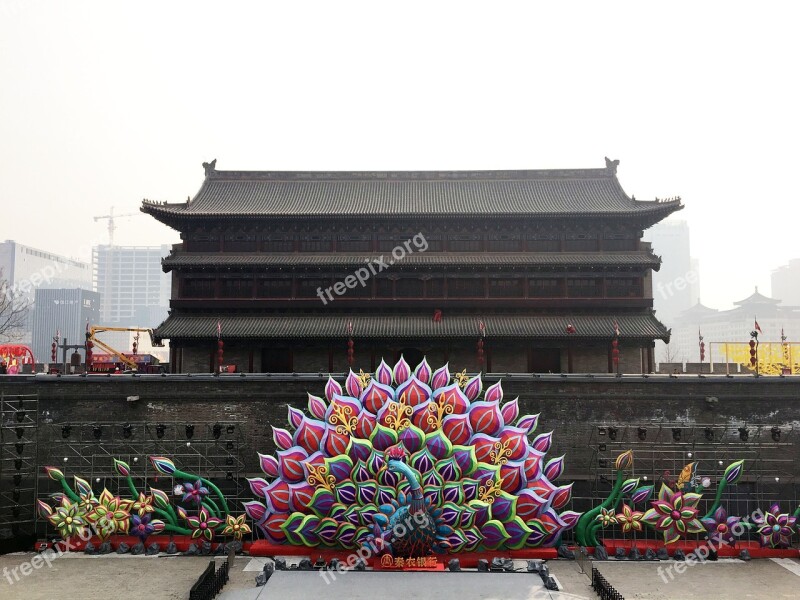 City Gate Tower Lantern Peacock Xi'an Free Photos