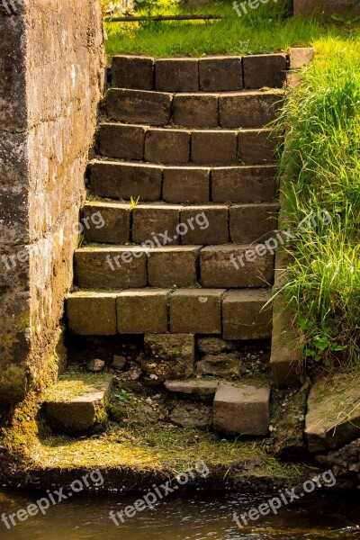 Stairs Stone Stairway Broken Bach Water