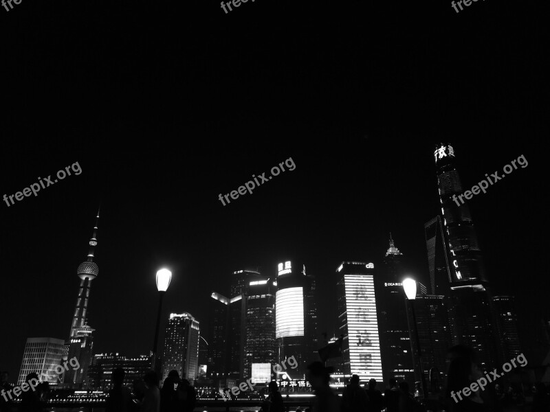 Buildings Night Scene Shanghai Free Photos