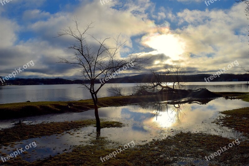 Sunset Lake Water Nature Landscape