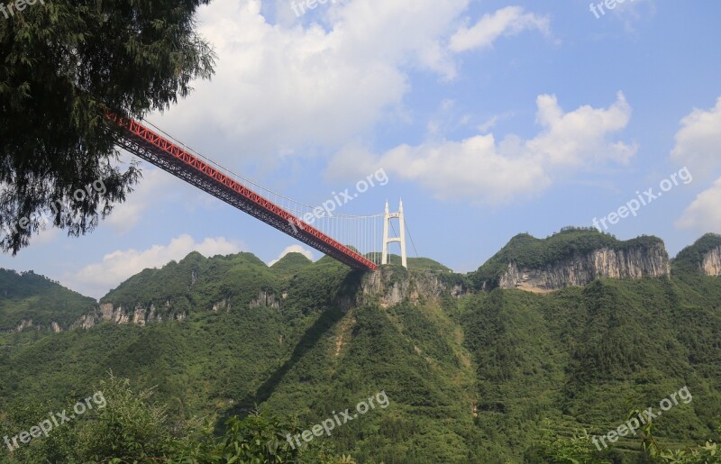 Dwarf Walled Bridge Dwarf Village Suspension Bridge In Western Hunan Day