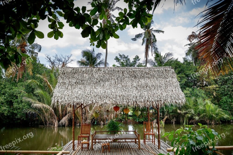 Thatched Roof Cabanas Lake Bamboo Free Photos