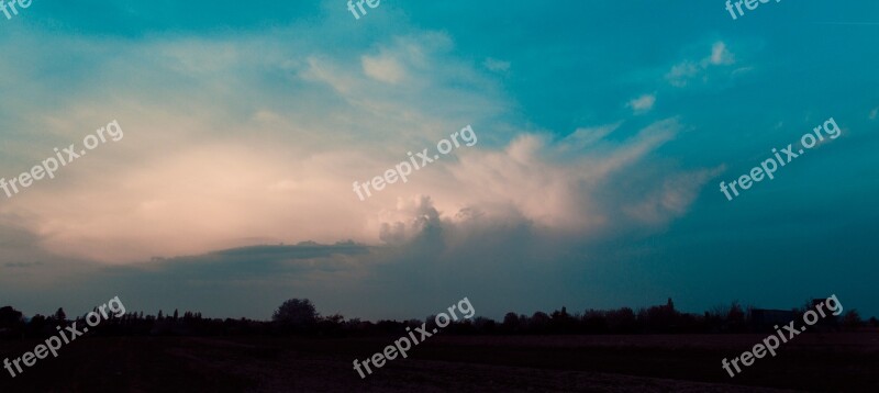 Sunset The Sky Dark Blue Storm Clouds