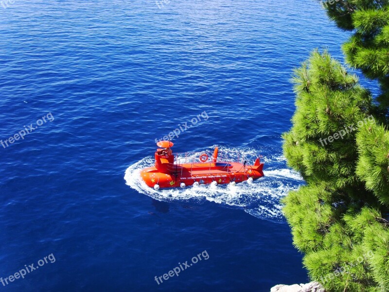 Blue Sea Red U-boat Adriatic Sea Free Photos