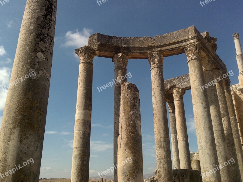 Tunisia Columns Roman Empire Sky Monument