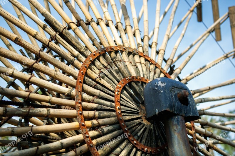 Bamboo Water Wheel Natural Stream Energy