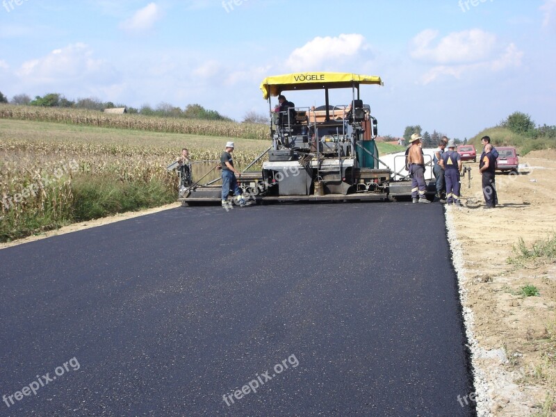 Paving Workers Machines Asphalt Road