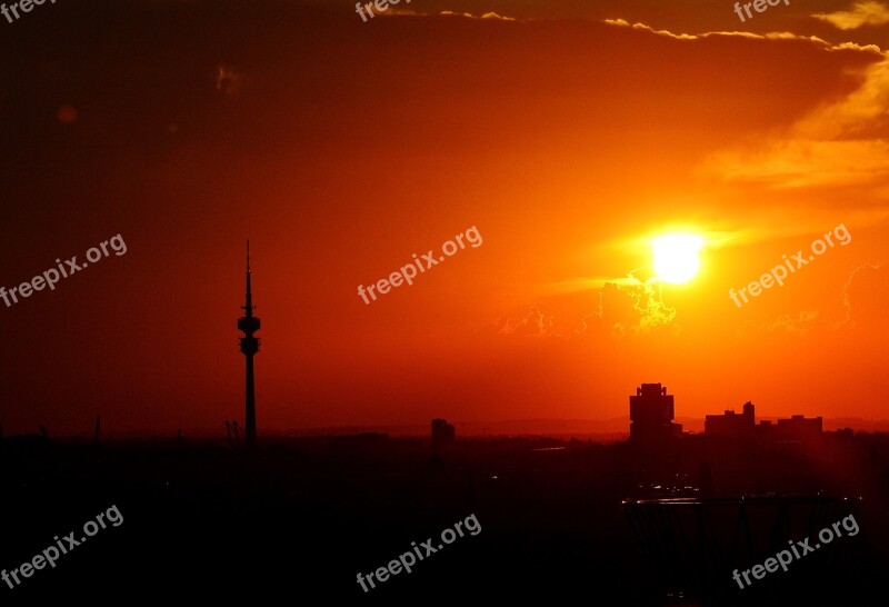 Munich Sunset Silhouette Skyline Tv Tower