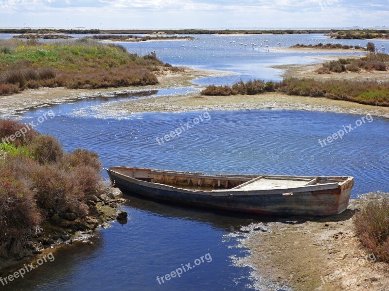 Barca Abandoned Marshes Ebro Delta Scene Seafaring